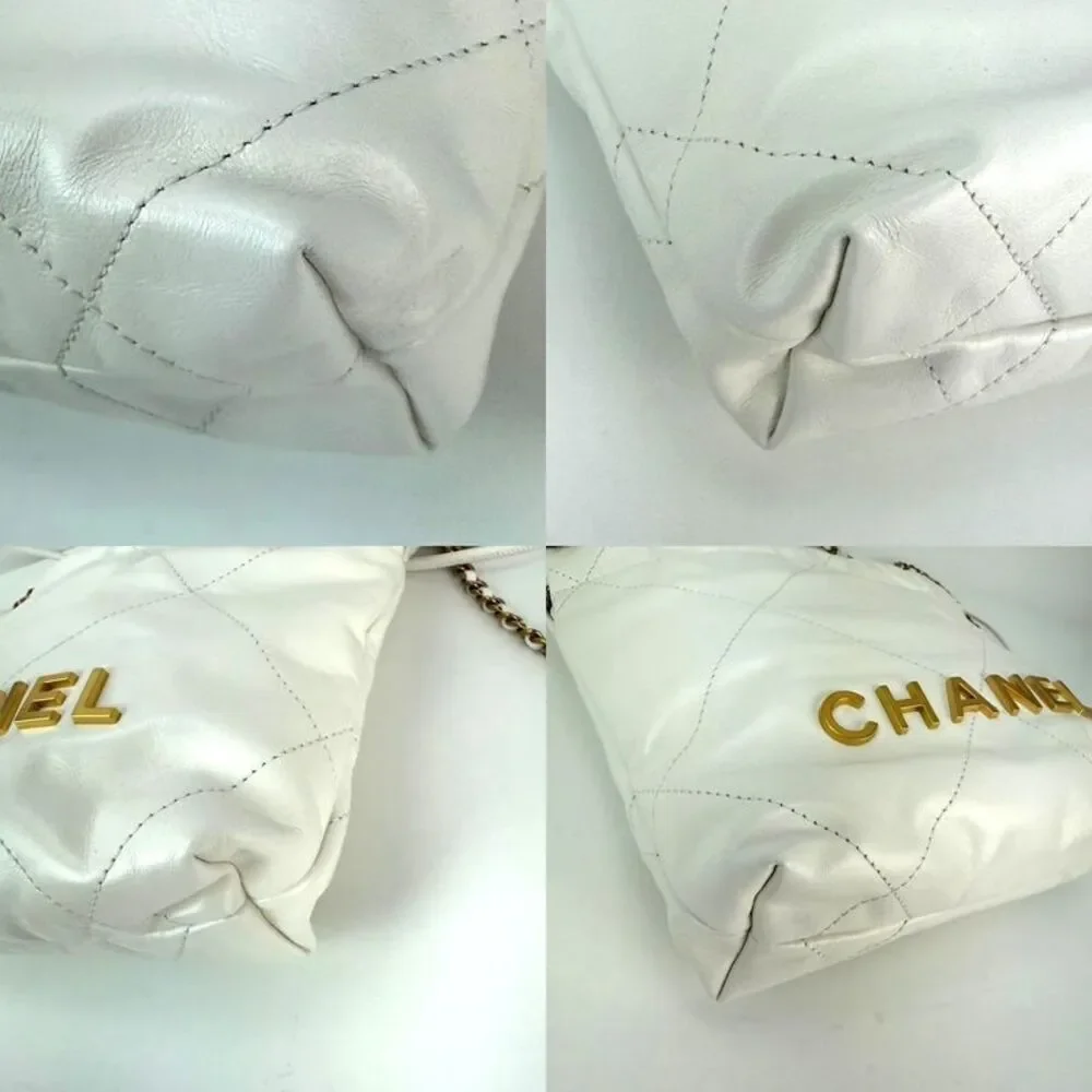 Chanel 22 Mini Shiny Calfskin Quilted White Crossbody Bag